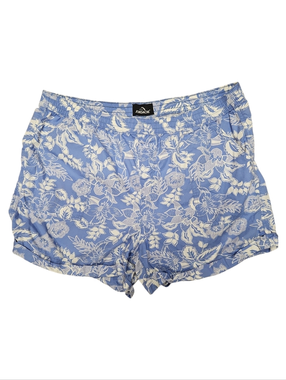 Jordache Blue Floral Shorts Elastic Waist Lightweight Summer Size XXL